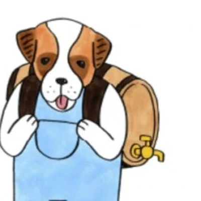 せかいビバークのキャラクター。リュックを背負った犬のイラスト